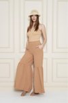 Karamel Paçası Büzgü Detaylı Aerobin Kumaş Beli Lastikli Rahat Kesim Pantolon