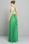 Kelly Green Uzun Askılı V Yaka Pileli Abiye Elbise