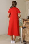 Kırmızı Midi Sıfır Yaka Kısa Kollu Elbise