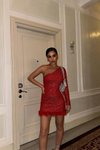 Kırmızı Mini Tek Omuzlu Payet Abiye Elbise