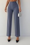 Dark Gray High Waist Topstitched Zippered and Buttoned Crepe Fabric Pants