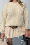 Krem Balon Kol Triko Oversize Kazak