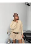 Krem Balon Kol Triko Oversize Kazak
