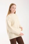 Krem Selanik Örgü Oversize Triko Uzun Kazak