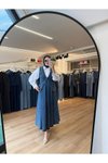 Lacivert Çift Düğmeli Cep Kapaklı Yelek Etek Denim İkili Tesettür Takım