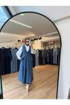 Lacivert Çift Düğmeli Cep Kapaklı Yelek Etek Denim İkili Tesettür Takım