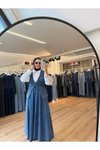 Lacivert Çift Düğmeli Cep Kapaklı Yelek Etek Denim İkili Tesettür Takım
