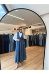 Lacivert Çift Düğmeli Cep Kapaklı Yelek Etek Denim İkili Tesettür Takım