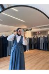Lacivert Çift Düğmeli Cep Kapaklı Yelek Etek Denim İkili Tesettür Takım