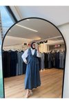 Lacivert Çift Düğmeli Cep Kapaklı Yelek Etek Denim İkili Tesettür Takım