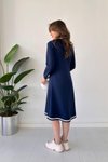 Lacivert Midi Polo Yaka Uzun Kollu Biyeli Modal Elbise