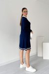 Lacivert Midi Polo Yaka Uzun Kollu Modal Elbise