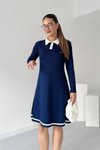 Lacivert Midi Polo Yaka Uzun Kollu Modal Elbise