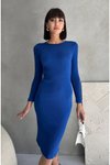 Lacivert Midi Uzun Kol Elbise