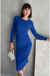 Lacivert Midi Uzun Kol Elbise