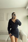 Lacivert Mini Double Gömlek Elbise