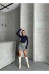 Lacivert Modal Kumaş Taşlı Body