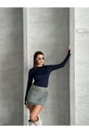 Lacivert Modal Kumaş Taşlı Body