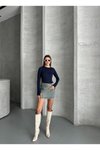 Lacivert Modal Kumaş Taşlı Body