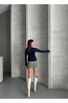 Lacivert Modal Kumaş Taşlı Body