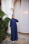Lacivert Yandan Büzgülü Örme Tesettür Elbise