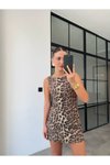 Leopar Mini Eskitme Desenli Dar Kesim Elbise
