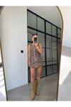 Leopar Mini Eskitme Desenli Dar Kesim Elbise