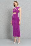 Magenta Uzun Pencere Detaylı Abiye Elbise