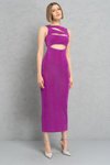 Magenta Uzun Pencere Detaylı Abiye Elbise