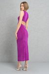 Magenta Uzun Pencere Detaylı Abiye Elbise