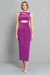 Magenta Uzun Pencere Detaylı Abiye Elbise