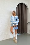 Mavi Baklava Desen Yumoş Polo Yaka Kazak