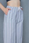 Mavi Bol Paça Poplin – Cepli Beli Bağcıklı Fisto Detaylı Rahat Kesim Pantolon