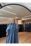 Mavi Önden Kurdale Bağlamalı Denim Kumaş Tesettür Elbise