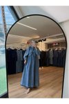 Mavi Önden Kurdale Bağlamalı Denim Kumaş Tesettür Elbise
