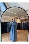 Mavi Önden Kurdale Bağlamalı Denim Kumaş Tesettür Elbise
