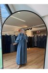 Mavi Önden Kurdale Bağlamalı Denim Kumaş Tesettür Elbise