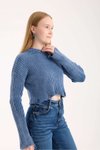 Mavi Yırtıklı Füme Triko Crop Kazak