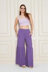 Mor Paçası Büzgü Detaylı Aerobin Kumaş Beli Lastikli Rahat Kesim Pantolon