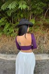 Mor Sırt Dekolteli Basic Crop Bluz