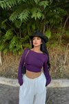 Mor Sırt Dekolteli Basic Crop Bluz