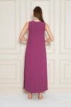 Mor Uzun Mürdüm Sıfır Kol Aerobin Kumaş A Kesim Yırtmaçlı Yazlık Elbise