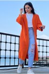 Orange Kolu Katlı Model Uzun Cepli Triko Şık Hırka