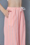 Pembe Beyaz Bol Paça Poplin – Cepli Beli Bağcıklı Fisto Detaylı Rahat Kesim Pantolon