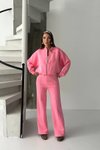 Pembe Kadın İplik Şardonlu Oversize Eşofman Takımı