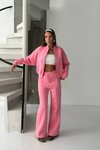 Pembe Kadın İplik Şardonlu Oversize Eşofman Takımı