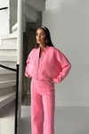 Pembe Kadın İplik Şardonlu Oversize Eşofman Takımı