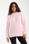 Pembe Selanik Örgü Oversize Triko Uzun Kazak
