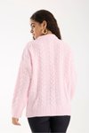 Pembe Selanik Örgü Oversize Triko Uzun Kazak