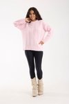 Pembe Selanik Örgü Oversize Triko Uzun Kazak